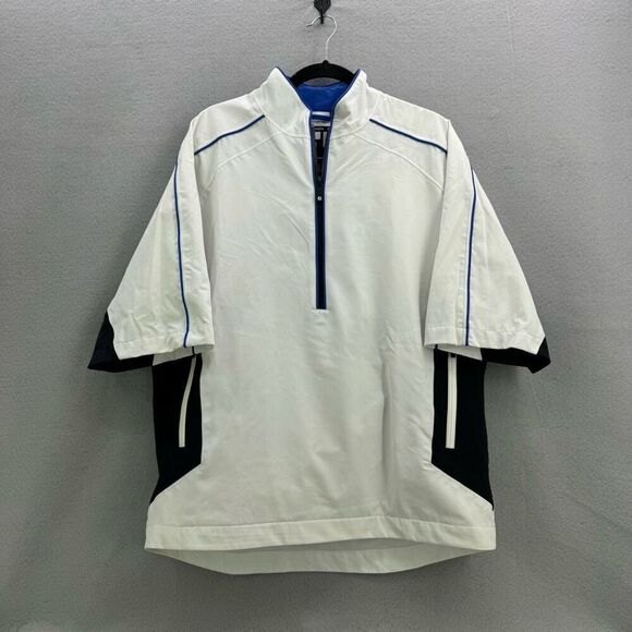 FootJoy DryJoys Men's White Blue Color Block Half-Zip Windbreaker Jacket Medium - Picture 1 of 10